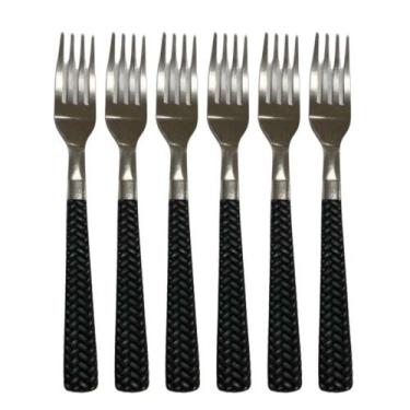 Imagem de Kit 6 Garfos De Mesa Inox Cabo Preto Resistente - PRATICASA