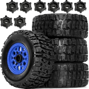 Imagem de STMU 1/10 RC Wheels and Tires Truck Tires Short Course Tires 12mm/14mm Hex for 1/10 Scale Car Arrm a Senton,Slash 2WD 4×4,Axia1,Rc 4wd,Red cat,Plastic Wheels Rubber Tires,4pcs (Blue)