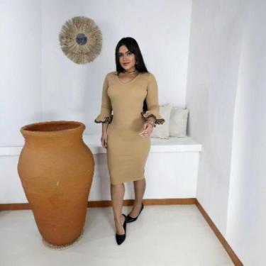 Imagem de Vestido Midi Raquel Moda Evangélica Feminina - MISS FLOWER, Bege, GG