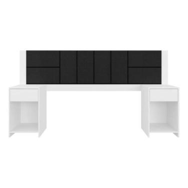 Imagem de Cabeceira Estofada Para Cama Casal Dubai Branco/preto - M. Arapongas -