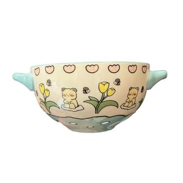 Imagem de Tigela de arroz de cerâmica colorida sob o esmalte com orelhas utensílios de mesa domésticos para forno de micro-ondas - Ear Bowl-Bear Blue