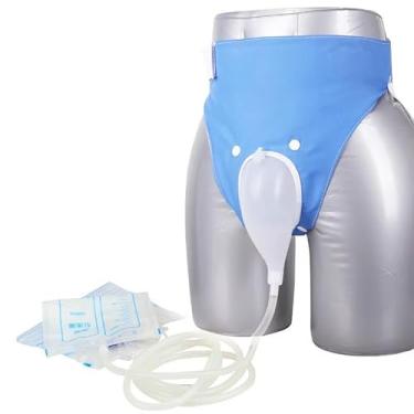 Imagem de Cateteres de preservativos para homens idosos, cateter externo com 2 bolsas de coleta de urina, bolsa de coleta de urina usável, mictórios de silicone portáteis para homens, reutilizáveis (azul)