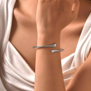 Imagem de Pulseira feminina banhada a ouro 14K banhado a ouro 14 quilates, pulseiras modernas com cabo grosso, pulseiras lisas elegância, joias minimalistas, presente, One Size, Metal, Sem Pedra Preciosa