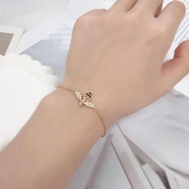 Imagem de Pulseira feminina delicada com pingente de abelha de mel, corrente ajustável, aço inoxidável, fofo, zircônia cúbica, inseto, abelha, empilhável, delicada, declaração de boa sorte, joia inspiradora
