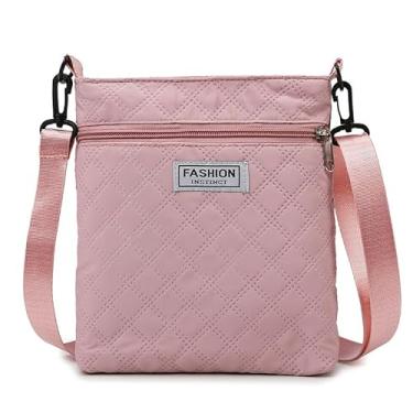 Imagem de Bolsa tiracolo feminina com alça ajustável - Bolsa compacta com fecho de zíper, bolsa de tecido Oxford para uso diário para mulheres, bolsa pequena, rosa, Casual