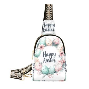 Imagem de CEBUGI Bolsa tiracolo feminina pequena com ovos de páscoa e flores, bolsa tiracolo de couro, para caminhadas, viagens ao ar livre