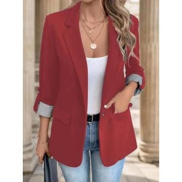 Imagem de Blazer Feminino Slim Fit Com Botões, Casual E Elegante, Manga Curta Co