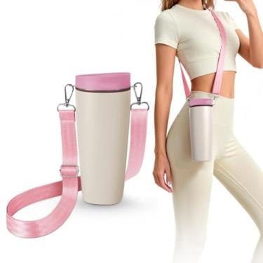 Imagem de Alça para garrafa de água compatível com Owala Smoothsip Slider 340 g 567 g caneca de café e 340 g 680 g com alça, alça de ombro resistente ajustável, estilingue, pendurar, transporte transversal para