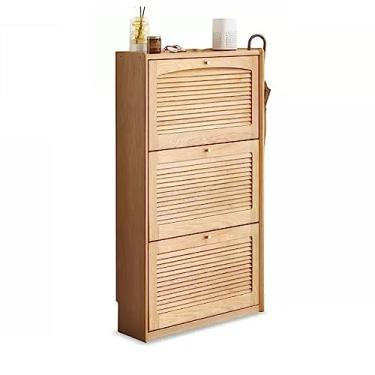 Imagem de HHHJQFAAT Sapateira para entrada da porta da frente balde de madeira maciça armário de sapatos estreito porta de casa armário de varanda ultrafino sala de estar obturador porta armário armário de