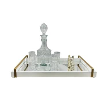 Imagem de Bandeja espelhada para cantinho do café bebidas bar luxo 50x30 com alça pintura laqueada(Branca)