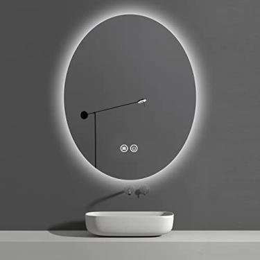 Imagem de Espelho retroiluminado LED espelho de parede sem moldura espelho oval de banheiro com luzes reguláveis e espelho de vaidade antiembaçamento, interruptor de toque, pendurado na vertical (tamanho: 750