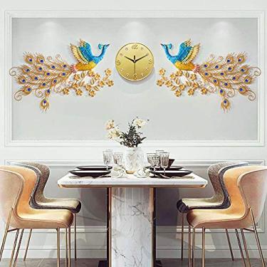 Imagem de U5GAAALPPQ9 Relógio de parede grande de pavão de metal 3D, sem tique-taque, relógios de quartzo silenciosos, decoração de casa, relógio de parede de pavão europeu de cristal, relógio de sala de estar