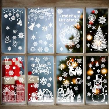 Imagem de 146 peças de adesivos brancos de janela de Natal para vidro, dupla face, adesivos estáticos reutilizáveis, sem cola, decorações removíveis de Natal e país das maravilhas de inverno para janelas e