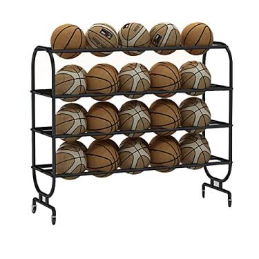 Imagem de Suporte de armazenamento de bolas esportivas 4 camadas de basquete para bolas com rodas, equipamento de suporte de exibição de basquete de ferro, suporte de bola para suporte de bola de garagem, vôlei