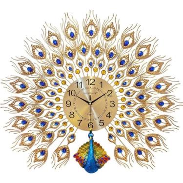Imagem de SLGGPJBU Relógio de parede pavão relógio de parede, silencioso moderno moda 3D metal decoração quartzo grande relógio, 75 cm * 80 cm