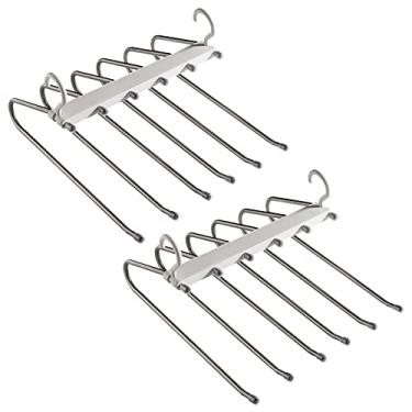 Imagem de 2 Pack Cabides para Calças Economizadores de Espaço 6 em 1 Prateleira Camadas Organizador Armário Aço Inoxidável Armazenamento Plegável Guarda-Roupa Residencial Roupas Cabide Jeans Gravatas Lenço