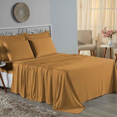 Imagem de Jogo De Cama King Nobre 4 Peças Lençol Com Elástico De 30cm De Altura Malha 100% Algodão - Cobre