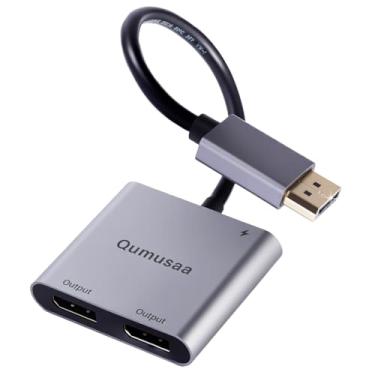 Imagem de Qumusaa Adaptador DisplayPort para DisplayPort duplo, divisor DP 1 em 2 saídas para monitor duplo 4K a 60Hz, adaptador SST/MST extensão de exibição para laptop, PC, NVIDIA, placa de vídeo AMD