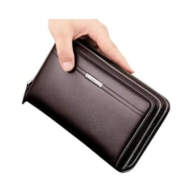 Imagem de Carteira Masculina De Couro Longa, Bolsa Grande Para Negócios, Porta-c