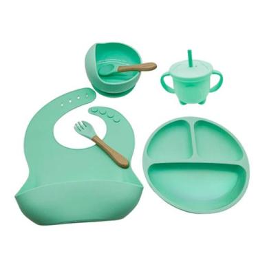 Imagem de  Conjunto Refeição Introdução Alimentar Prato Copo Babador Talher Bebê