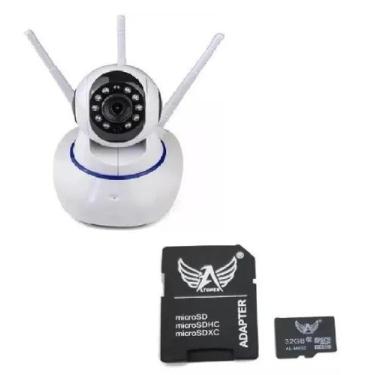 Imagem de Kit Camera De Segurança Ip 3 Antenas  Cartão de Memoria 32 gb Wifi Wir