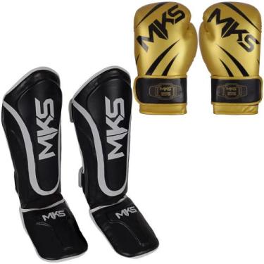 Imagem de Luva Boxe Muay Thai New Champion Dourada + Caneleira Muay Thai Prospec