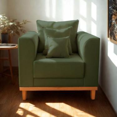 Imagem de Poltrona Base de Madeira Reforça Cadeira Beny Sala Estar Suede - Madei