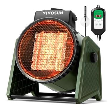 Imagem de VIVOSUN Aquecedor de estufa portátil com termostato ajustável, aquecedor elétrico 750W/1500W, 3 modos para aquecimento rápido, proteção contra superaquecimento, design à prova de poeira para barracas