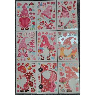 Imagem de Onebasispoint Decoração de adesivos de janela de gnomos para dia dos namorados, 9 folhas, 107 peças, estática reutilizável para vidro, férias, amor, amor, sorte