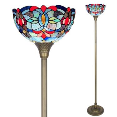 Imagem de ARTZONE Luminária de chão Tiffany Torchiere, abajur de vitral feito à mão, luz de canto em pé estilo antigo para sala de estar e quarto