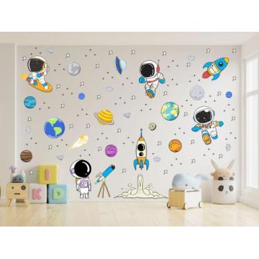 Imagem de Adesivo De Parede Astronautas Planetas Foguetes Luneta Cometas Decoraç