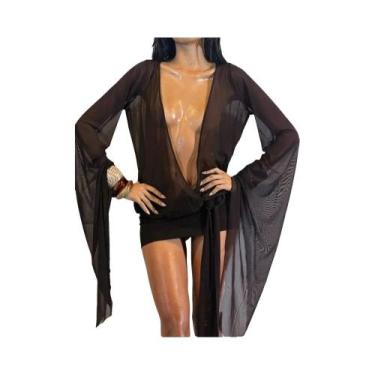 Imagem de Vestido Feminino Sexy De Verão Em Tule Com Decote Cruzado, Costas Aber