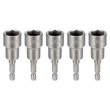 Imagem de HARFINGTON 5 peças de broca de chave de porca soquete métrico de 15 mm haste sextavada de 1/10.2 cm (2,56" (65 mm) soquetes magnéticos de 6 pontos conjuntos de parafusos de aço Cr-V de mudança rápida