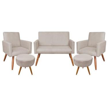 Imagem de Kit 01 Namoradeira com 02 Poltronas e 02 Puffs Larissa Suede Pés Palit