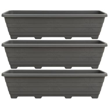 Imagem de Kit 3 Floreiras Grandes 80cm Jardim Plástico Cinza - Goyama