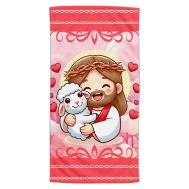 Imagem de Toalha De Banho Menina e Menino Estampa Infantil Jesus Cute Religioso 