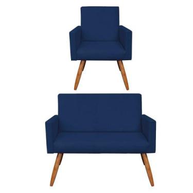 Imagem de Kit 01 Namoradeira com 01 Poltrona Larissa Suede Pés Palito Castanho D