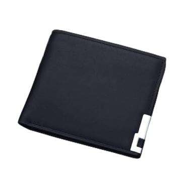 Imagem de Carteira masculina fina texturizada dupla - porta-cartões compacto de poliuretano com 5 compartimentos e janela para identidade, estilo horizontal ou vertical, preto, marrom, cinza, branco, Preto