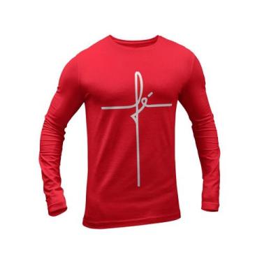 Imagem de Camiseta Fé Jesus Manga Longa Religiosa Evangélica - BLACKCHIC, Vermel
