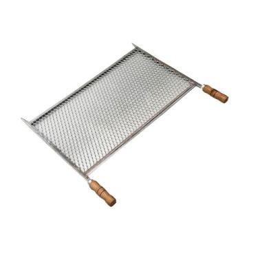 Imagem de Grelha Inox 40x60 Tela Expandida Sem Emenda Cabo de Madeira - INOX LAU