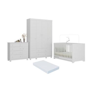 Imagem de Quarto De Bebê Completo Berço Americano 3 Em 1 Colchão Allegra Multimóveis MP4598 Branco