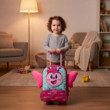 Imagem de Mochila Infantil Escolar Borboleta Rosa com Rodinhas Resistente Imperm