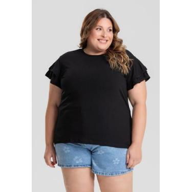 Imagem de Blusa Feminina Plus Size Malha Viscose Mangas Godê - Serena, Preto, G3