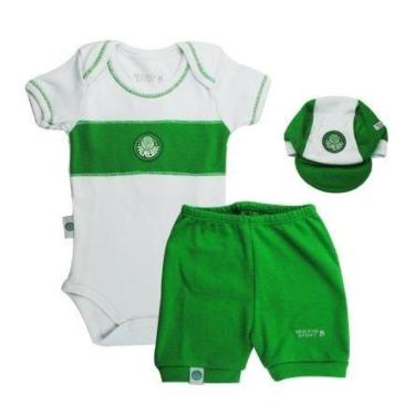 Imagem de Kit Bebê Palmeiras com Body Shorts e Boné Oficial