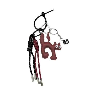 Imagem de Chaveiro De Couro Com Pingente De Gato Fofo, Corda Trançada Multifunci