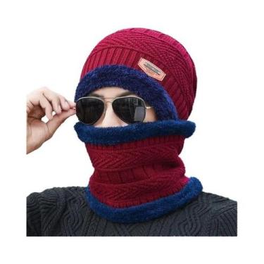 Imagem de Gorro De Lã Quente E Grosso Com Cachecol De Fleece Para Homens E Mulhe