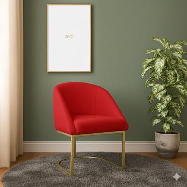 Imagem de Poltrona Lua Decorativa para Penteadeira em Veludo com Encosto Curvo Aconchegante Vermelho