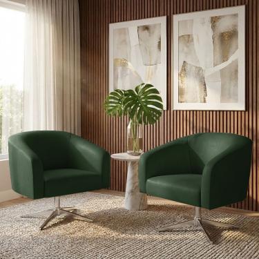 Imagem de Poltrona Sala Decorativa Kit 2 Stella Giratória Sintético Pu Verde D03 D'Rossi