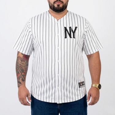 Imagem de Camisa Baseball M10 Plus Size Classic NY Listrado Branco-Masculino