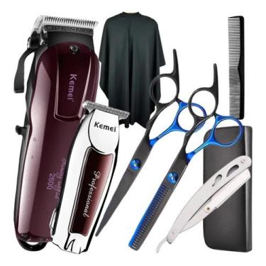 Imagem de Kit Máquina De Corta Cabelo Tesouras Barbeiro Profissionais - Congratu